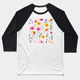 Watercolor Assorted Wildflowers Pattern 4 Baseball T-Shirt